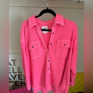 Aerie Bright Pink Textured Shirt